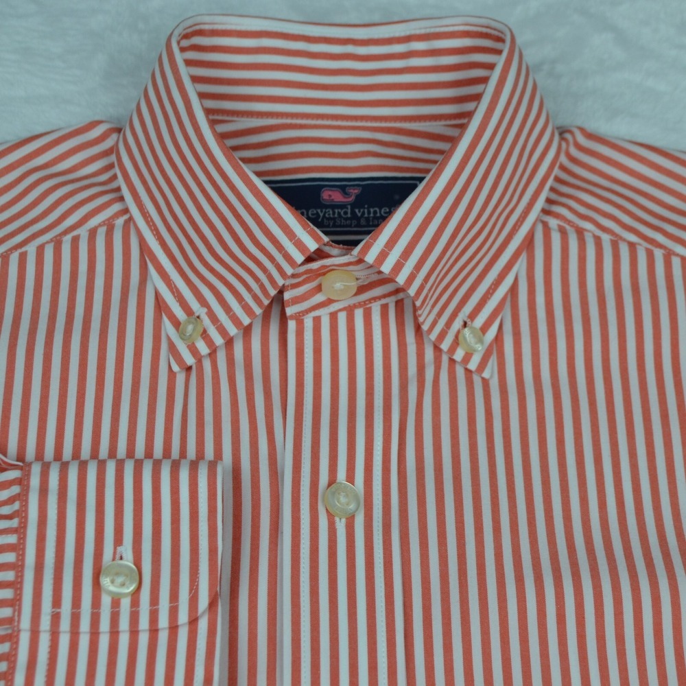Vineyard Vines Dress Shirt Mens Small Orange White Stripe Murray Long Sleeves